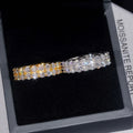 Custom 2 Row Eternity Wedding Band Moissanite Ring - White or Yellow Gold Over 925 Silver