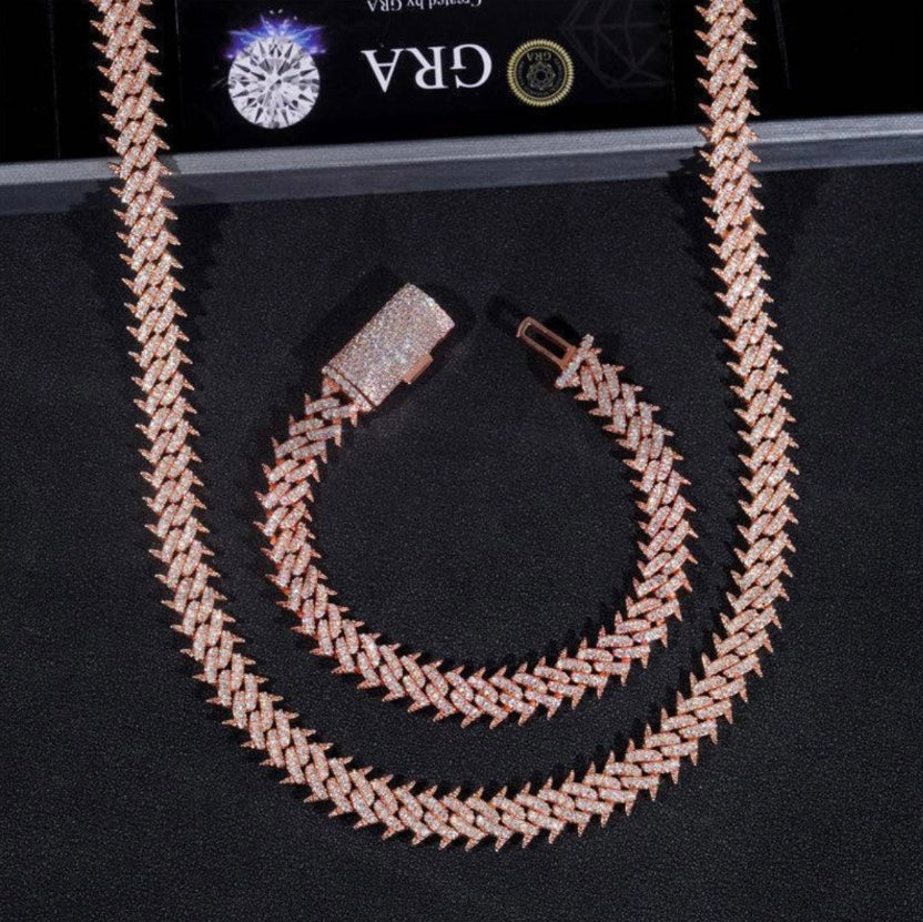 Custom Spike Cuban Chain - Rose Gold 925 Silver Moissanite