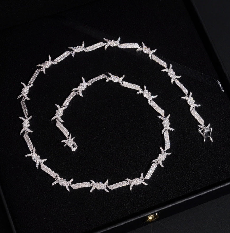 Custom Barbed Wire Chain - 925 Silver Moissanite
