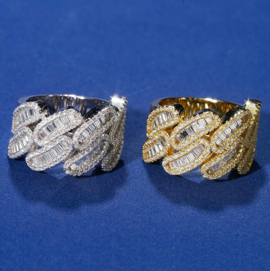 Custom Baguette Cuban Ring - 18K Gold Over 925 Silver