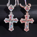 Custom Moissanite Multi Color Cross with 18K White Gold Over 925 Silver