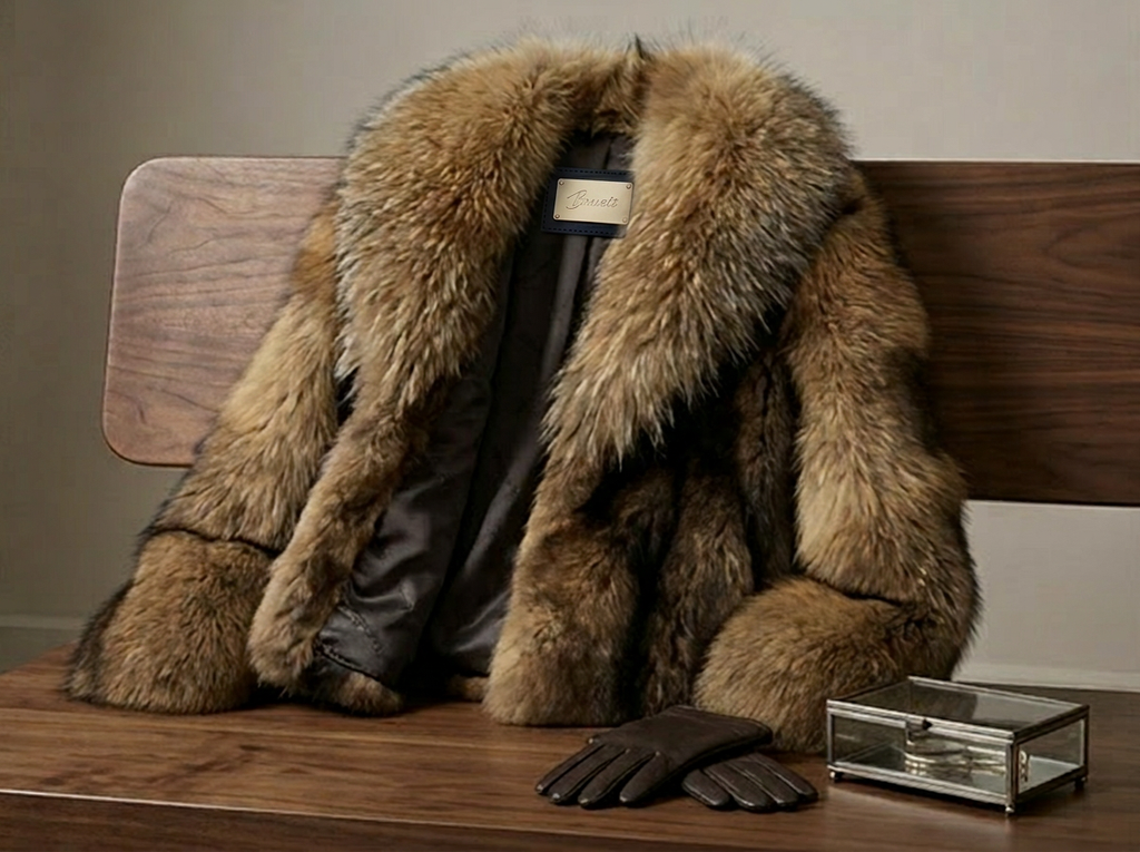 Brueti Men’s Raccoon Fur Jacket – Signature Collar Edition