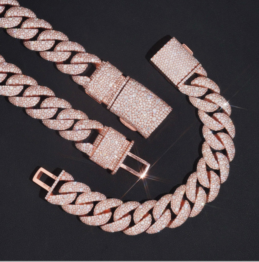 Custom 18mm Mosaic Set Moissanite Cuban Bracelet