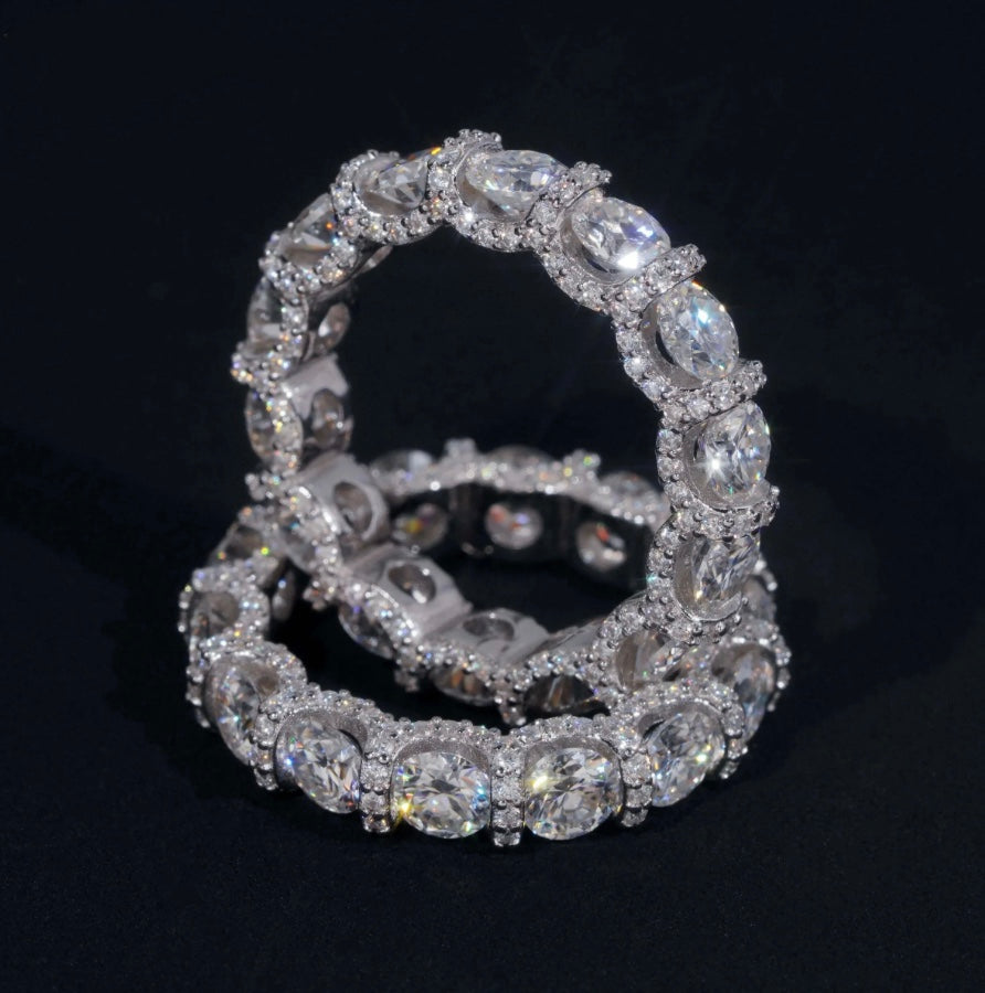 Custom Eternity Moissanite Band Wedding Ring - 18K White Gold Over 925 Silver