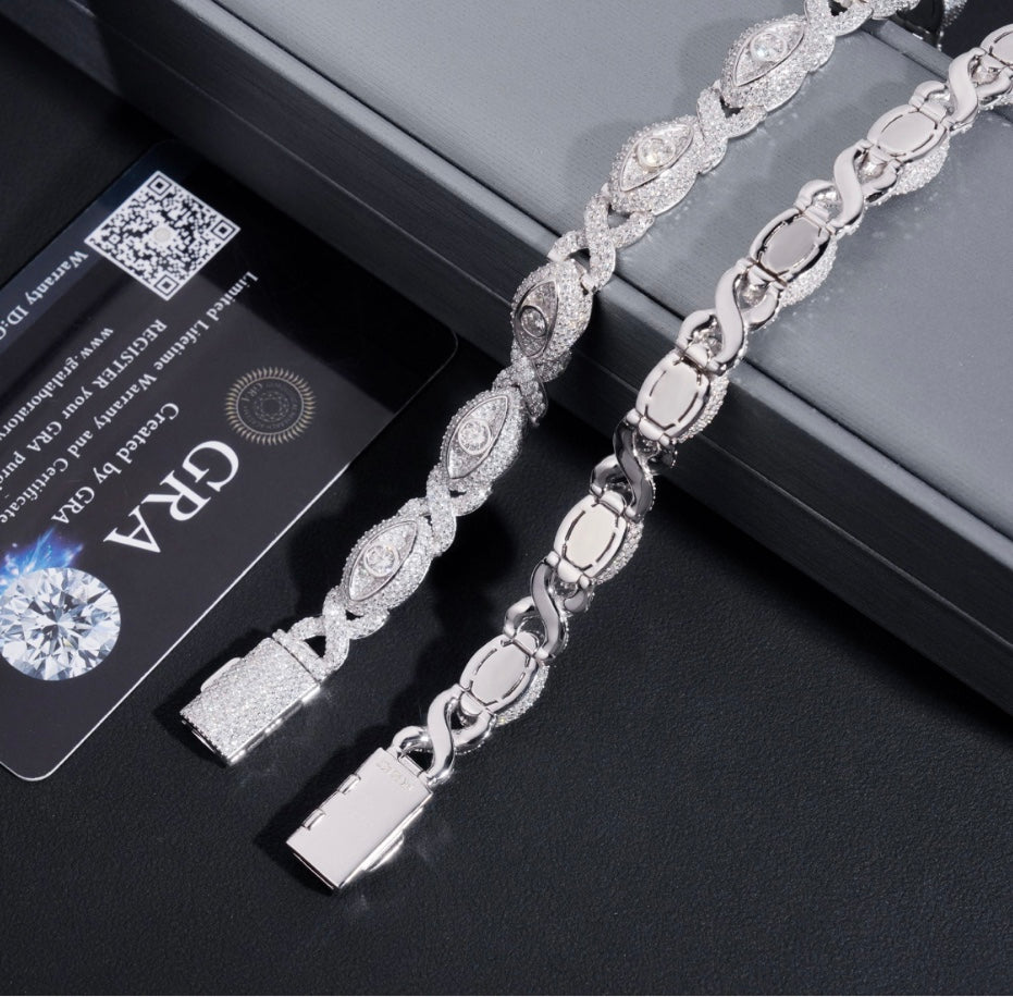 Multi-Color Blue and White Moissanite Custom Eye Bracelet - 18K Gold Over 925 Silver