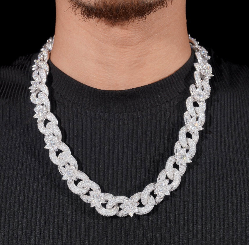 18mm Custom Flower Affinity Link with White Gold Over 925 Silver