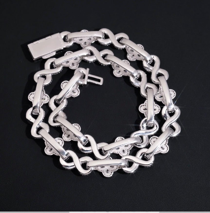 Custom Clover Infinity Link Moissanite Bracelet - 18K White Gold Over 925 Silver