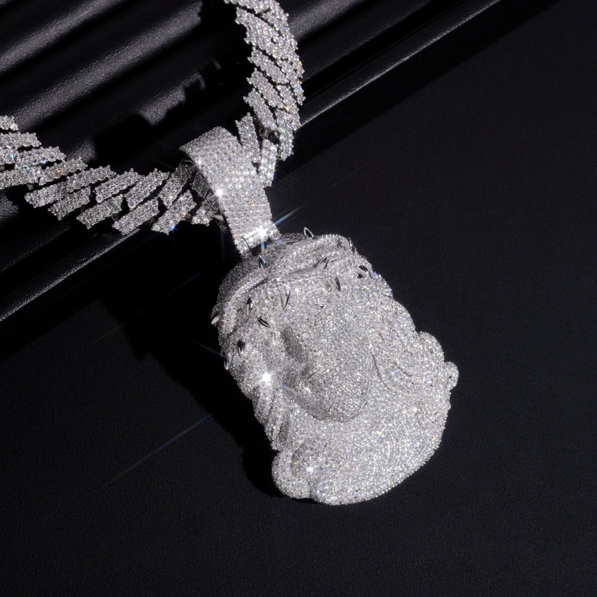 Custom Moissanite Jesus Piece with 18K White Gold Over 925 Silver