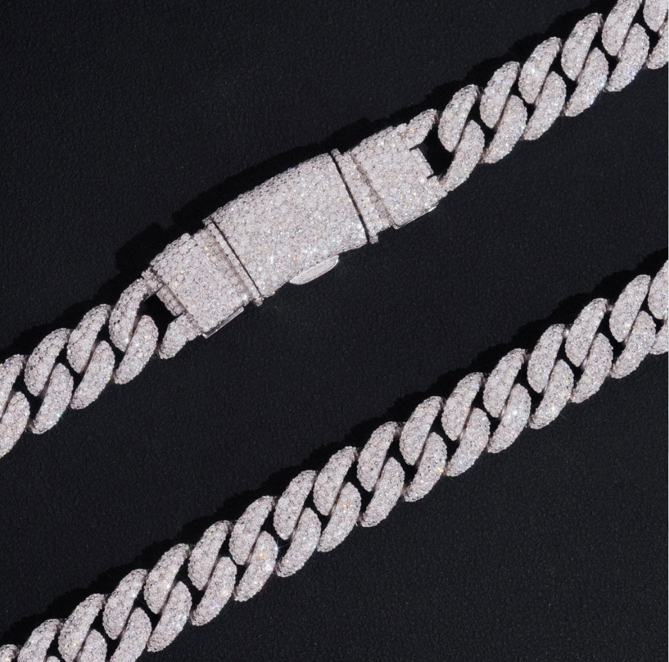 12mm Moissanite Cuban Chain 925 Silver