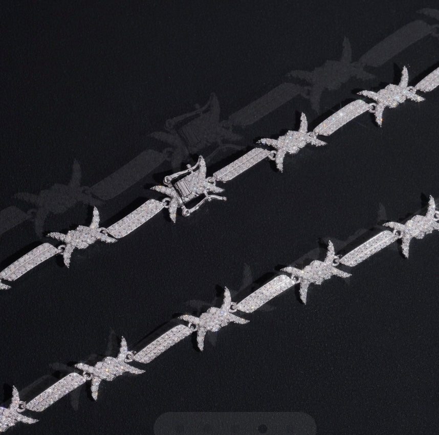 Custom Barbed Wire Chain - 925 Silver Moissanite