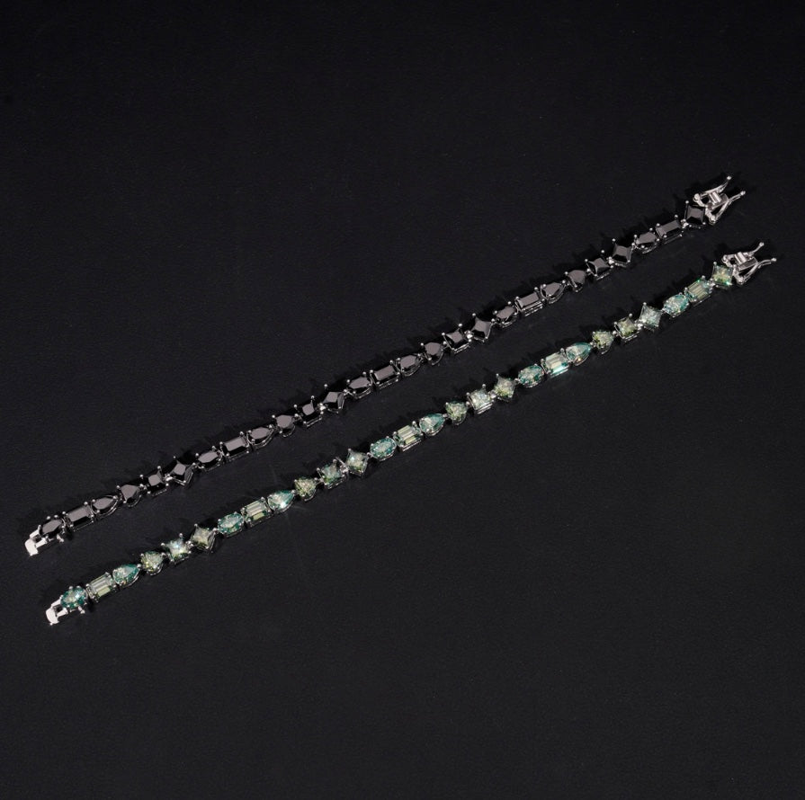 4mm Moissanite Tennis Bracelet - Green or White - 18K White Gold Over 925 Silver