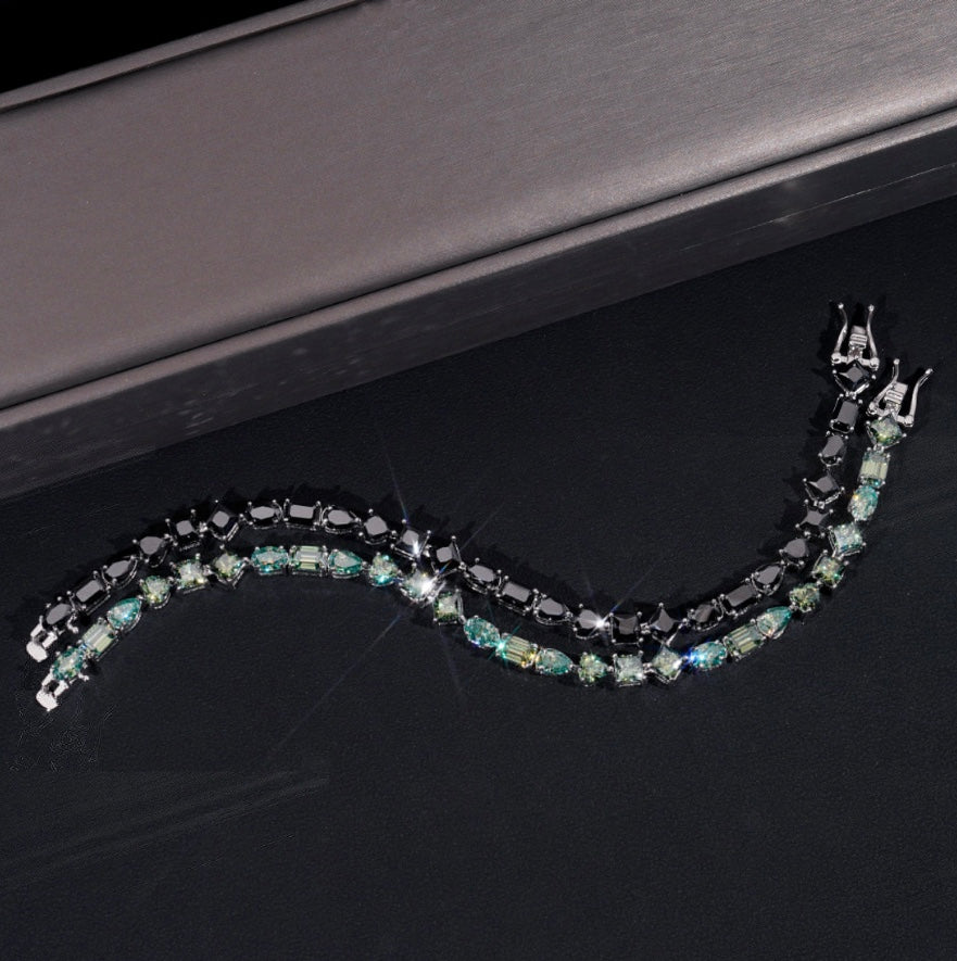 4mm Moissanite Tennis Bracelet - Green or White - 18K White Gold Over 925 Silver