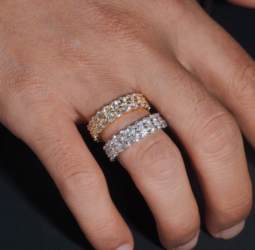 Custom 2 Row Eternity Wedding Band Moissanite Ring - White or Yellow Gold Over 925 Silver