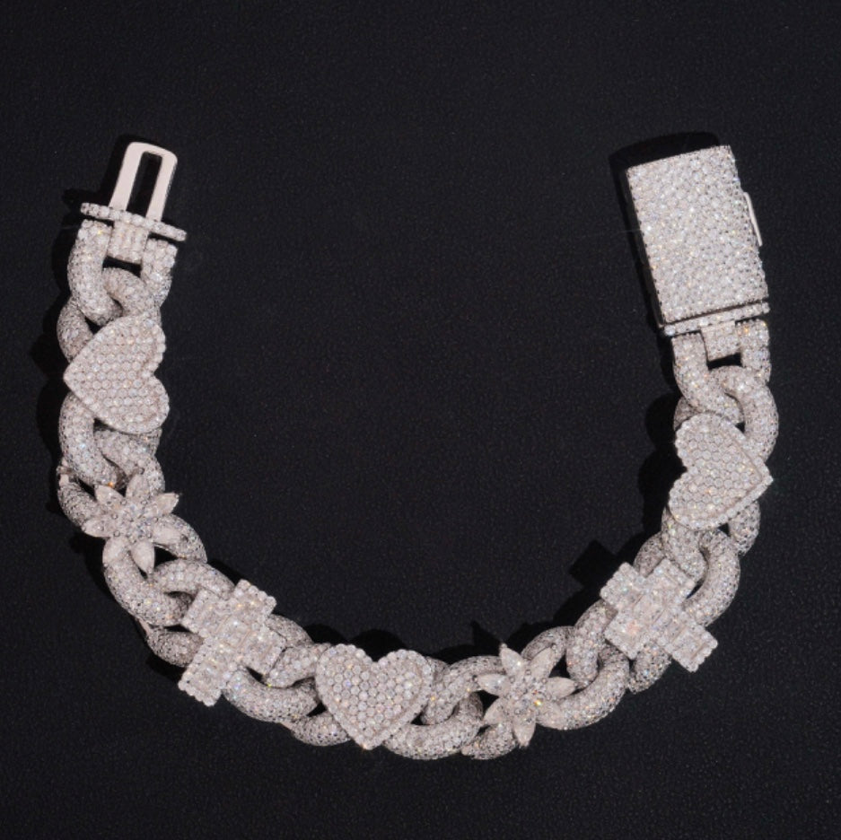Custom 15mm Cross and Heart Moissanite Infinity Bracelet