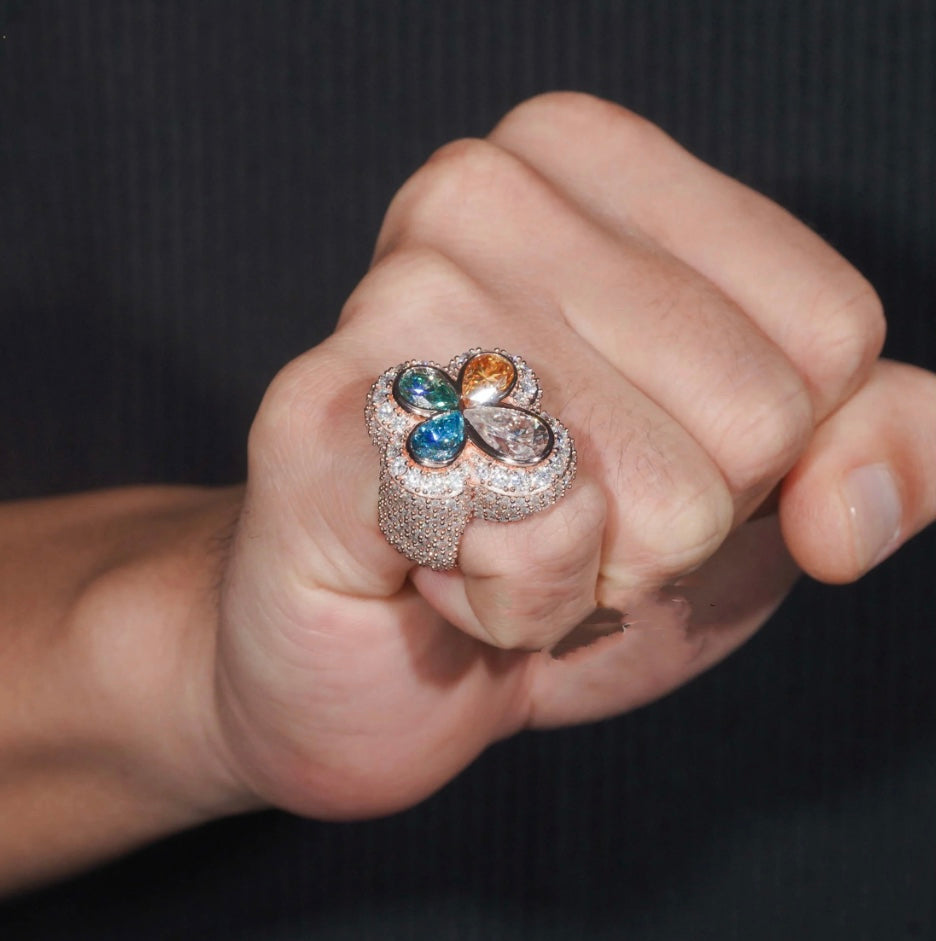 Custom Multi-Color Clover Ring - Rose Gold Over 925 Silver