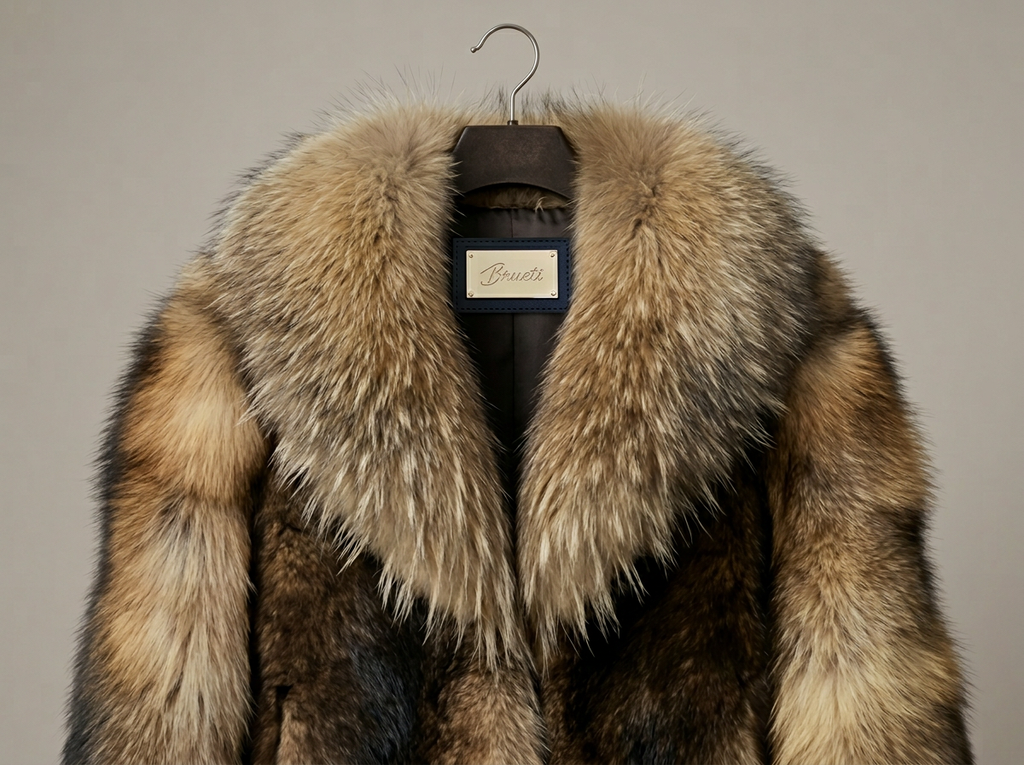 Brueti Men’s Raccoon Fur Jacket – Signature Collar Edition